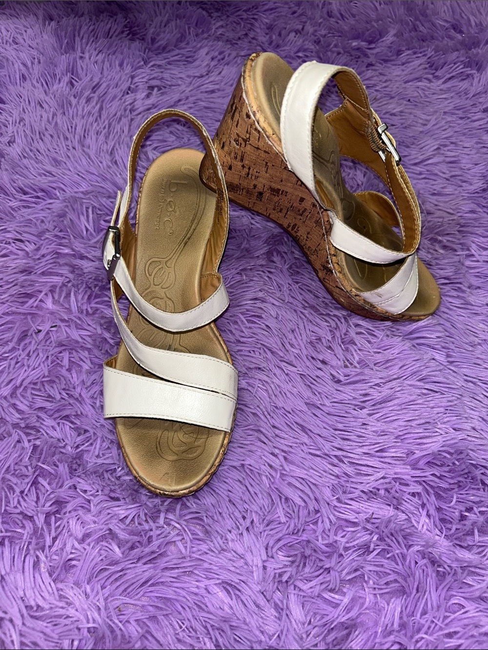 B.Ø.C. White Crisscross Wedge Cork Sandals
